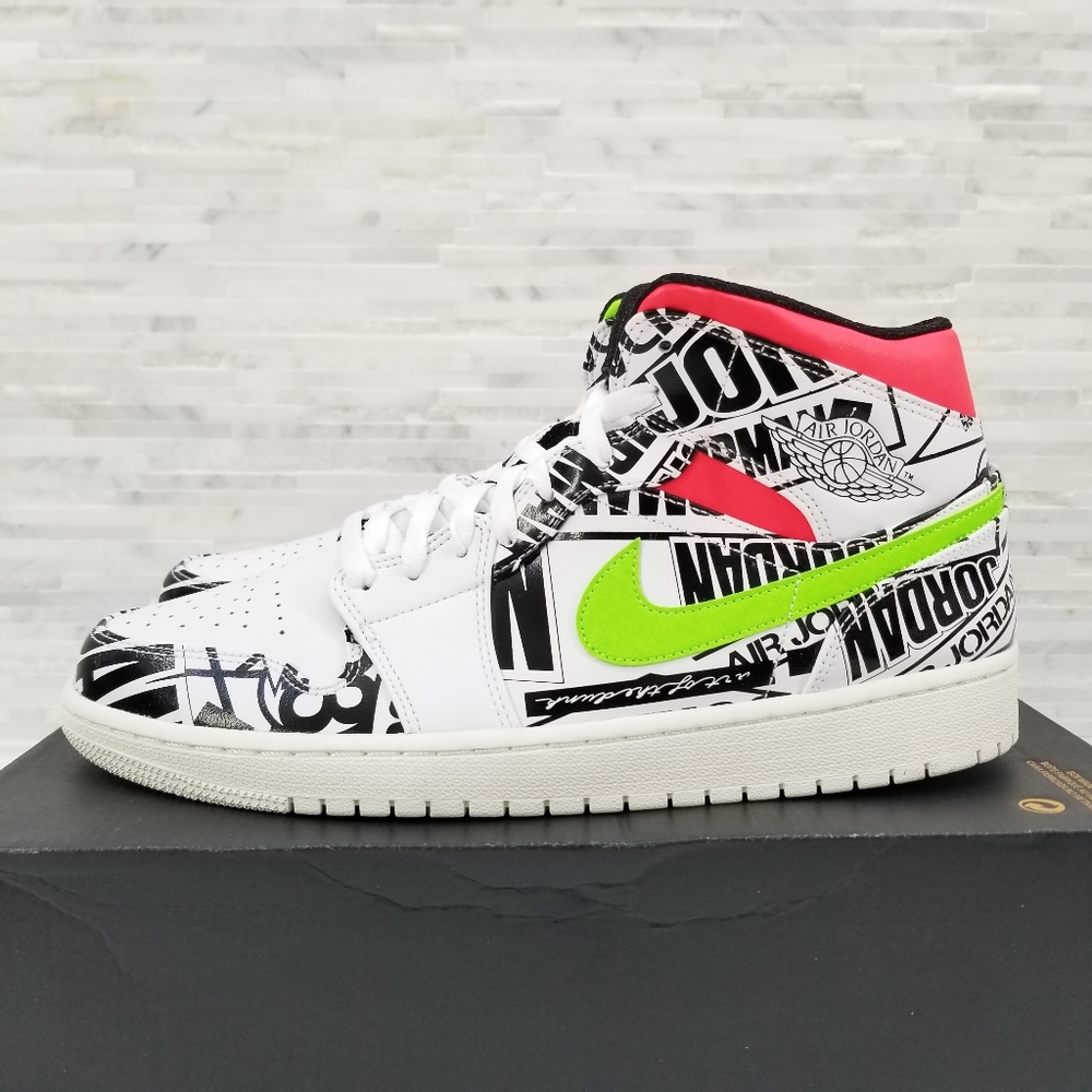 New Air JORDAN 1 Mid Over Print Logos Sneakers - Picture 3 of 7